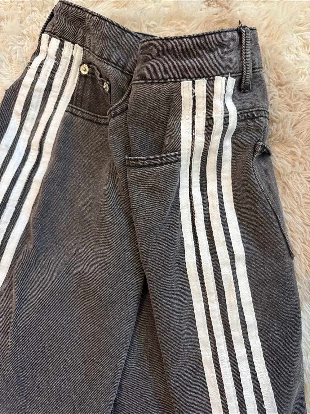 Edikted Black Wide-Leg Jeans with White Side Stripes